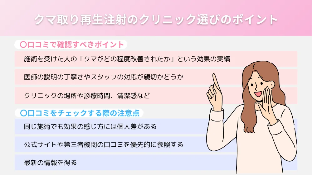 口コミを活用しよう｜クマ取り再生注射のクリニック選びのポイント！