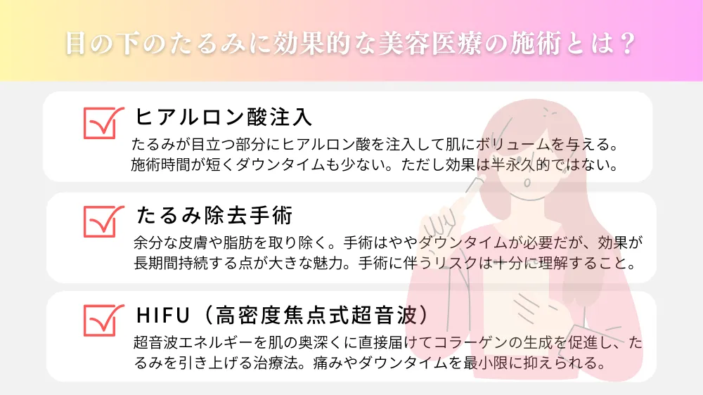 目の下のたるみに効果的な美容医療の施術とは？